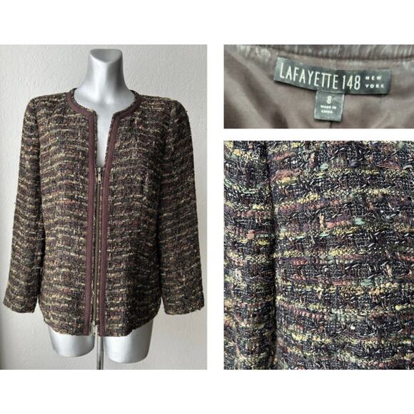 Lafayette 148 New York Tweed Wool Blend Zipper Blazer Jacket Women’s Size 8 - Picture 2 of 16